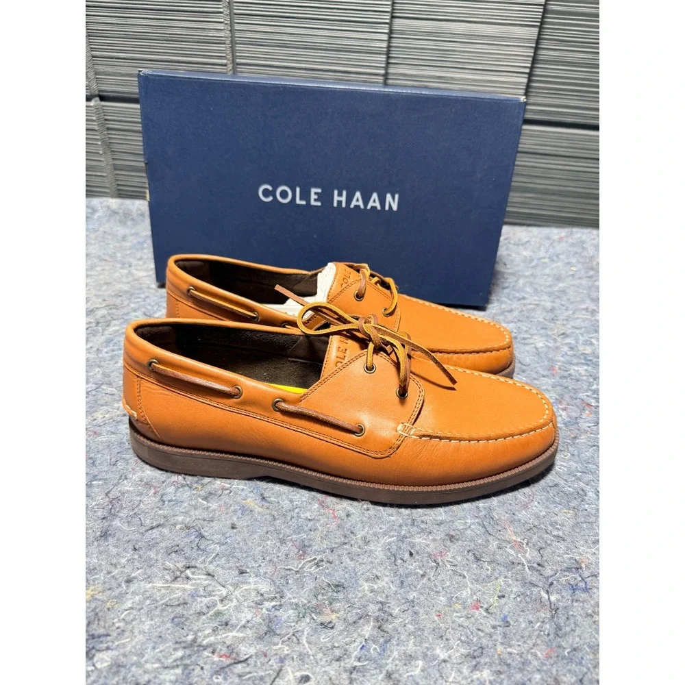 Cole Haan G+ Bowside‎ Boat Shoes Mens 9.5 Cognac Leather C42132 Loafers NEW